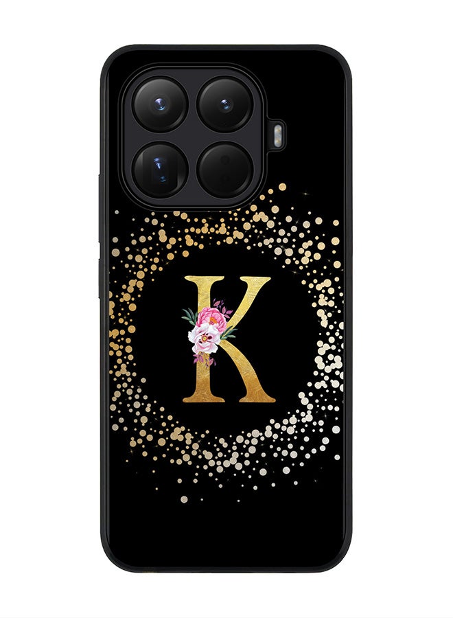 For Xiaomi 15T Pro Case,Slim fit Camera Protection, Shockproof Thin Phone cover  - Custom Monogram Floral - K ( Black )